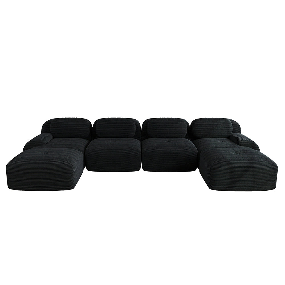 Divano a U senza montaggio - Xylo - Velluto traspirante, braccioli XL, 32D, adatto animali, nero