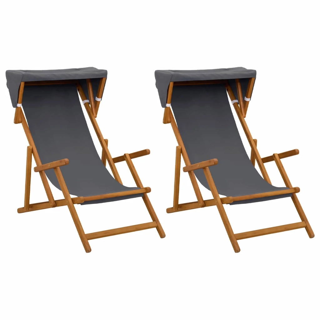 Lettino 2 pcs 3 Posizione Legno di Eucalipto Massello Grigio 3407809