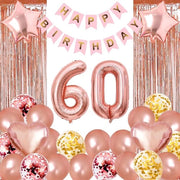 Decorazione di Festa per il 60° Compleanno - Kit di Decorazione per Partito di Compleanno - Grande Folio di Ballooni - Bandiera di Compleanno - Decorazione per Festa di Compleanno con 60 Ballooni.
