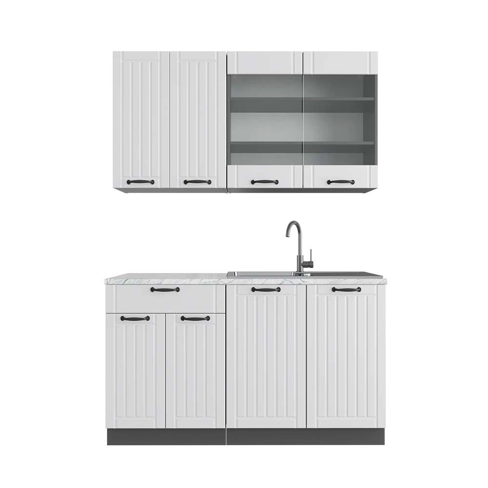 Cucina completa Fame-Line Bianco rustico/Antracite 140 cm, PL Marmo Vicco