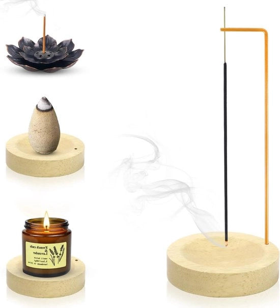 Supporto per canna di incenso in legno artigianale con design moderno - inclusa conica e spirale - per uso domestico, ufficio, yoga e meditazione