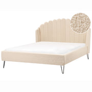 Letto matrimoniale con rete in tessuto bouclè beige 160 x 200 cm gambe in metallo testata retro capitonné