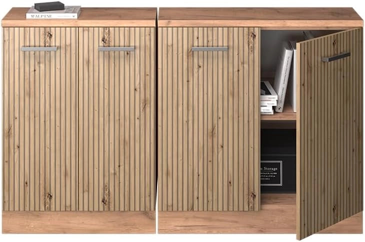 Set di mobili sottotetto Rion, Rovere artigianale, 140 cm Set di 2 carcasse armadio profondità 60 cm, adatto per il salvaspazio sotto tetti spioventi