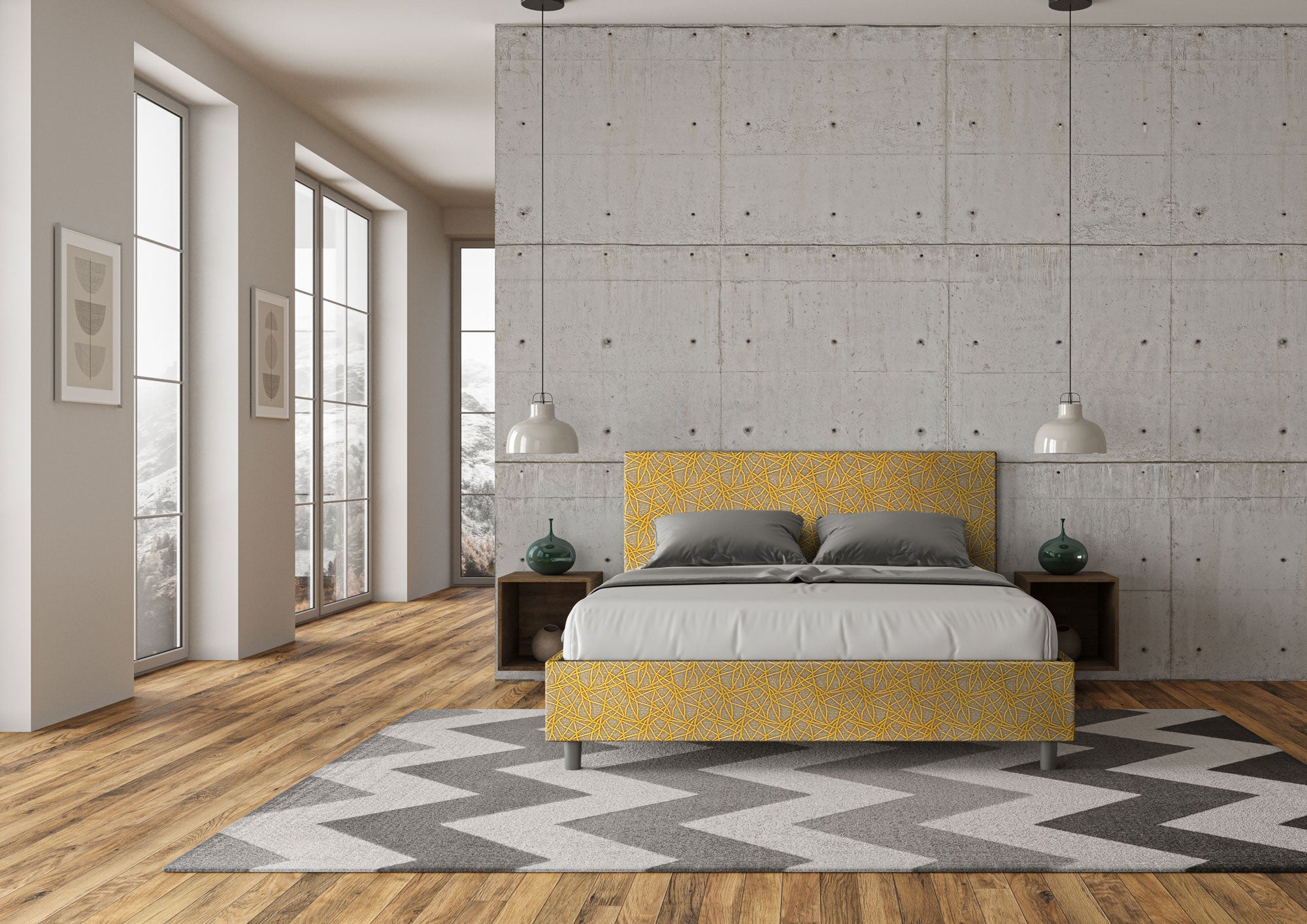 Letto Matrimoniale 160x190 cm Senza Rete Adele Era 06 Giallo