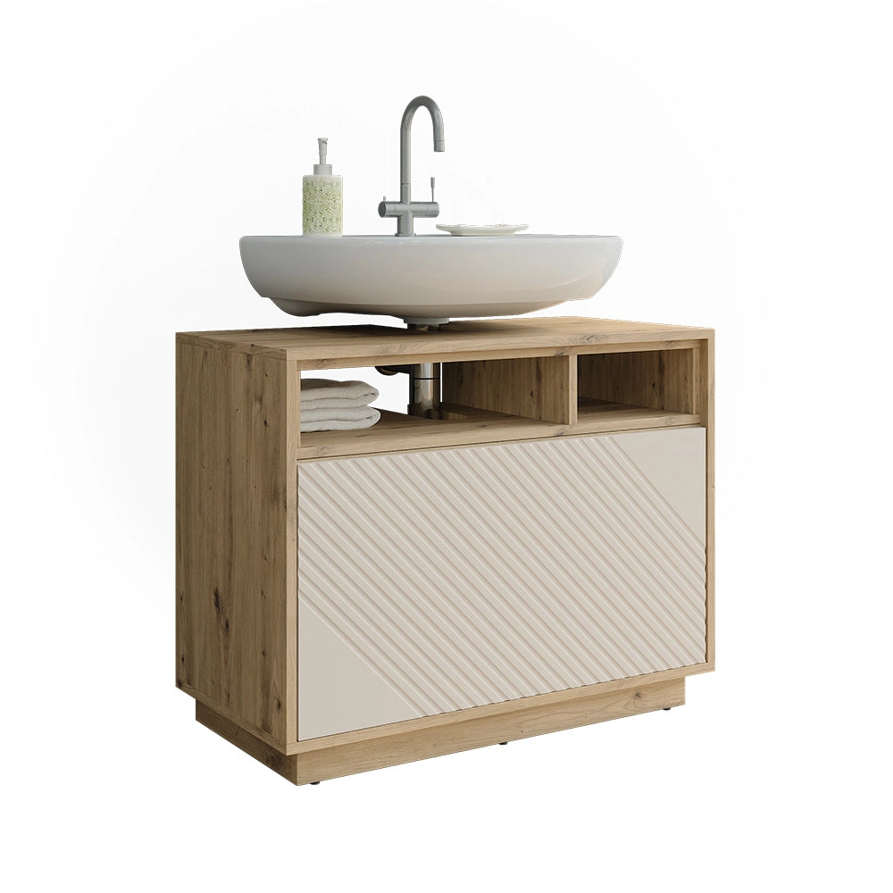 Mobile sottolavabo per bagno Beatrice Cachemire/Rovere artigianale 80 x 64 cm con cassetto Vicco