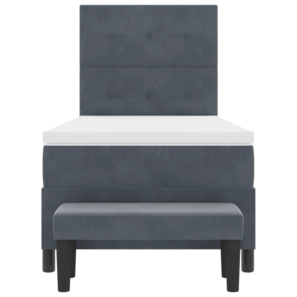 Letto Box Spring con Materasso e Panchina Grigio Scuro 100x200 cm Velluto