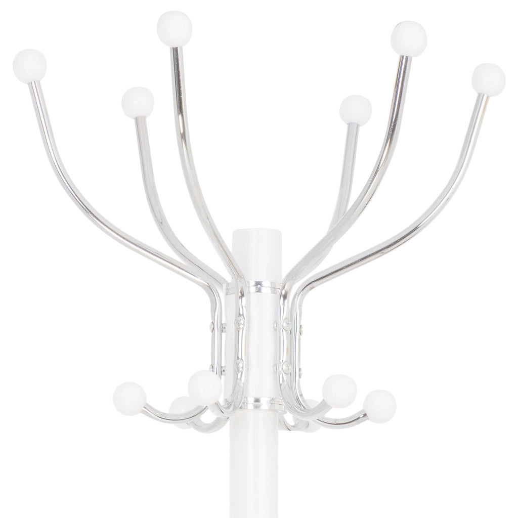Perchero de metal blanco con paraguero y 6 ganchos D 36X178h cm