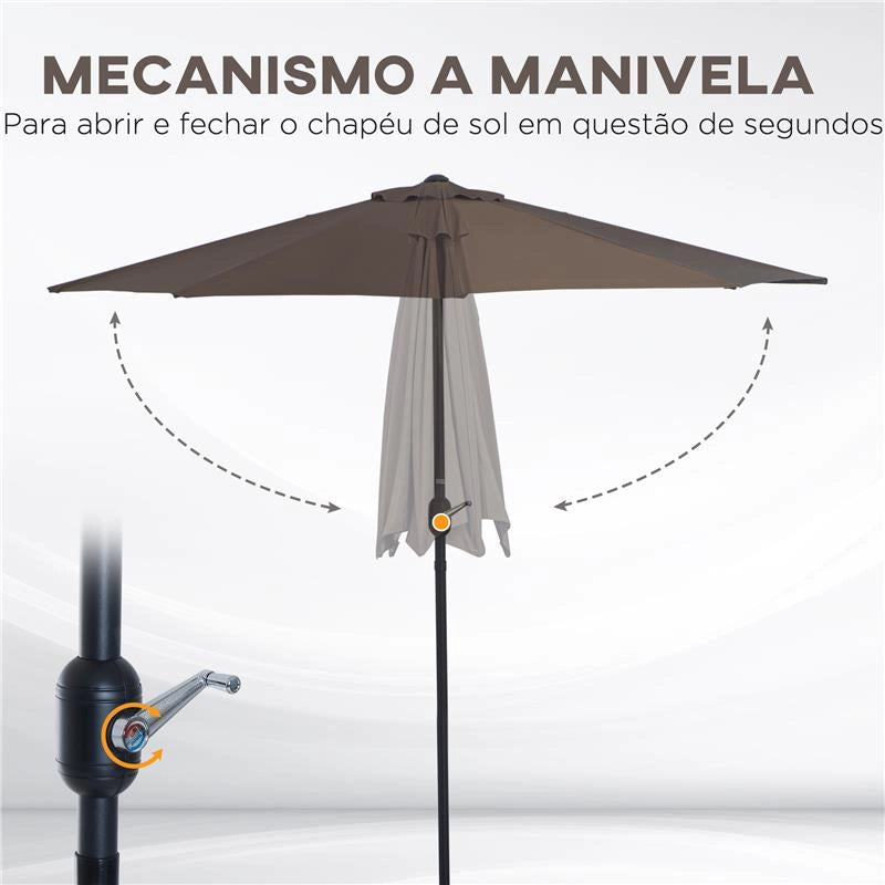 OMBRELLONE DA PARETE MEZZALUNA SALVASPAZIO CON APERTURA A MANOVELLA, CAFFÈ