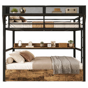 Letto a castello 140×200 cm con 2 cassetti; ripiano; cestello e LED; senza materasso; nero