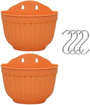Set di 2 pezzi di contenitori per piante da appendere al muro esterno con scarico e 4 ganci (arancione+arancione)