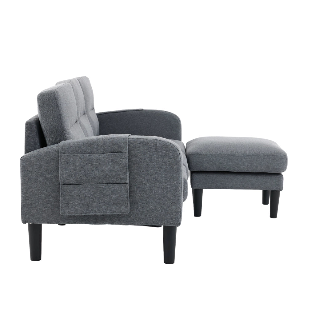 Divano angolare modulare a 3 posti con penisola e tasche laterali sfoderabile in tessuto grigio 204 × 136 × 80 cm