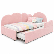 Letto estraibile singolo 90×200 cm e 90×190 cm con testiera a nuvola; rete; senza materasso; velluto; rosa