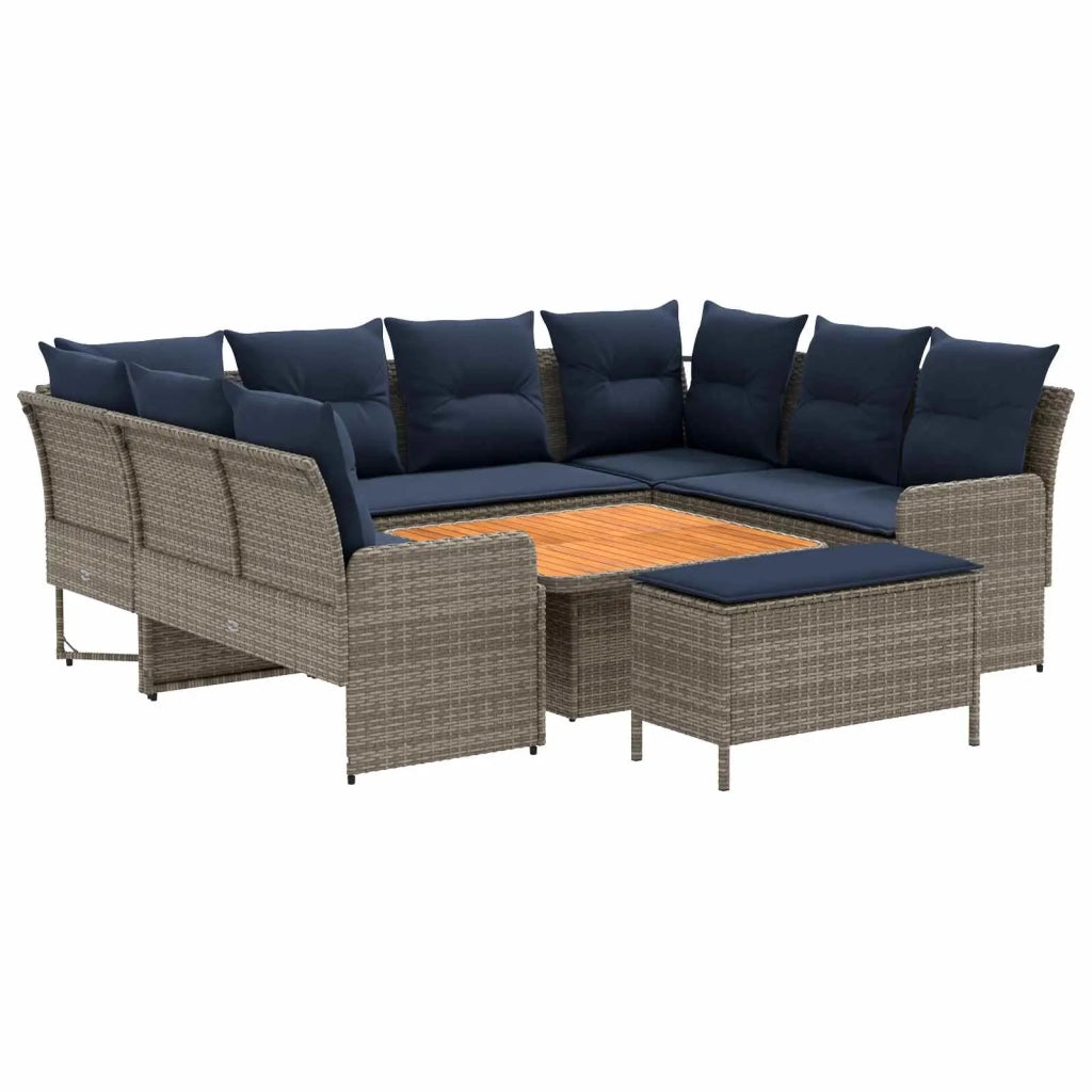 Set di Mobili con cuscino 7 pcs Grigio e Blu Navy Rattan in PE 3422193