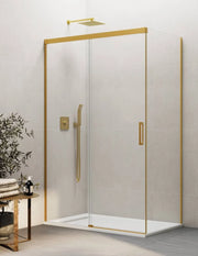 Box doccia THALASSA (BASIC) 1+1 con lato fisso laterale 100x100 cm Oro vetro trasparente