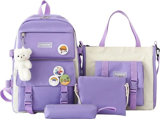 Set di Borsa da Scuola Acquaparata a 4 Comparti per Bambini e Adolescenti - Inclusa Borsa per Pasti, Borsa per Spalla e Custodia - Stile, Borsa per Libri per Estate o Scuola