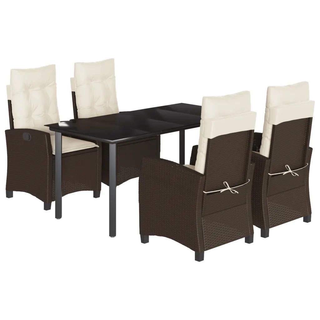Set da Pranzo da Giardino 5pz con Cuscini in Polyrattan Marrone 3212776