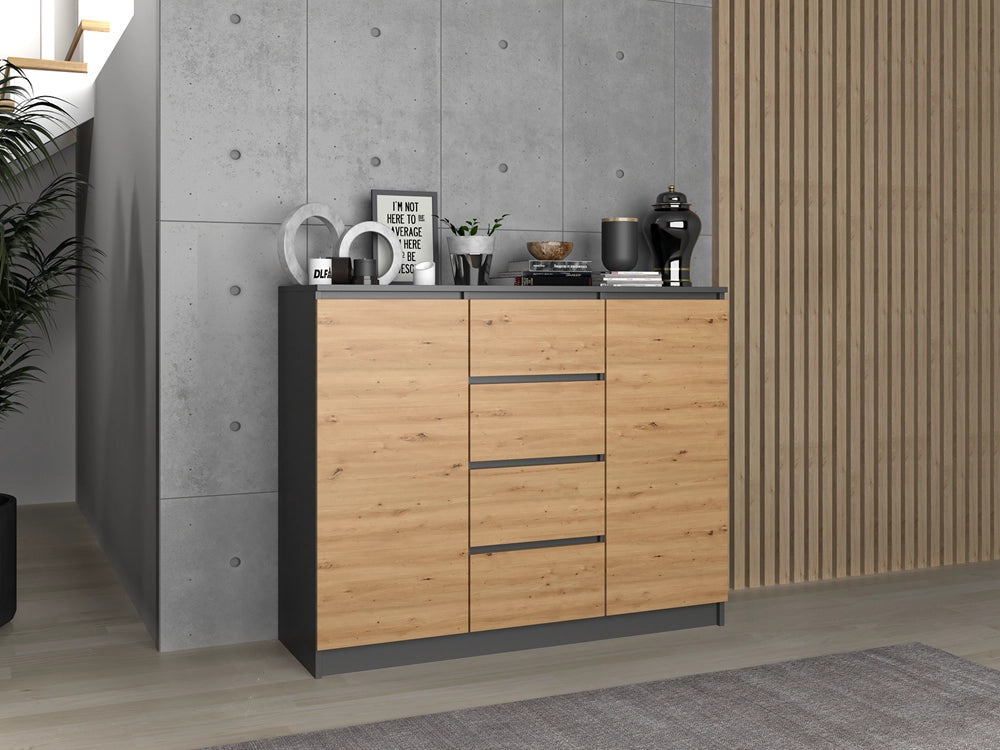 Cassettiera MALWA 2d4s 120 antracite rovere artisan per camera e soggiorno