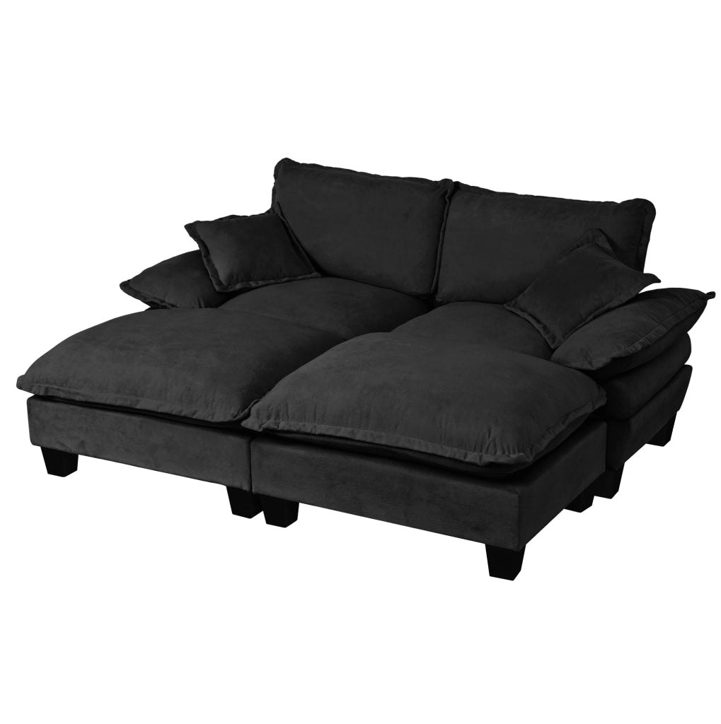 Divano modulare ULEVR 194x151 cm in ciniglia nera con pouf rimovibile e braccioli ampi