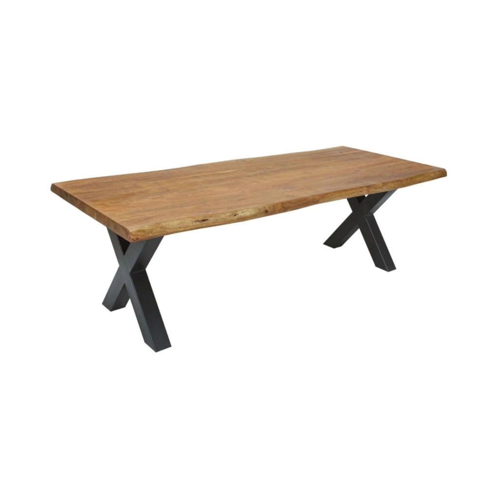 Tavolo da pranzo ARKAYA 240 cm – Piano in legno massiccio di acacia verniciato e gambe in metallo nero a X
