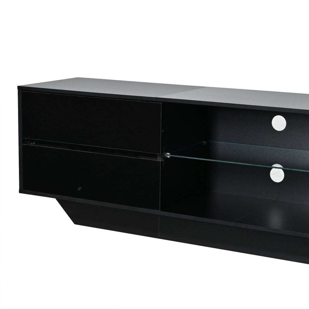 Mobile porta TV con LED RGB, 2 ante e 4 vani con ripiano in vetro regolabile, per soggiorno, nero, 160 × 35 × 44,5 cm