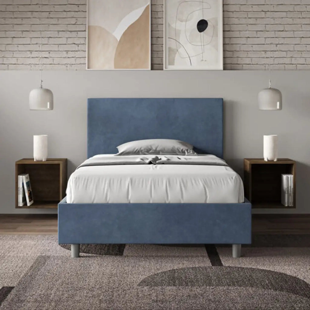 Letto una piazza e mezza senza rete imbottito 120x190 microfibra blu Adele