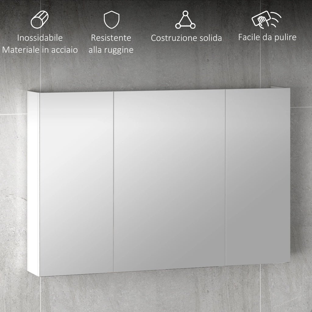 Armadietto Bagno con Ante a Specchio e Ripiani Regolabili ¨C Minimal ¨C Bianco Legno 90x13.5x60 cm