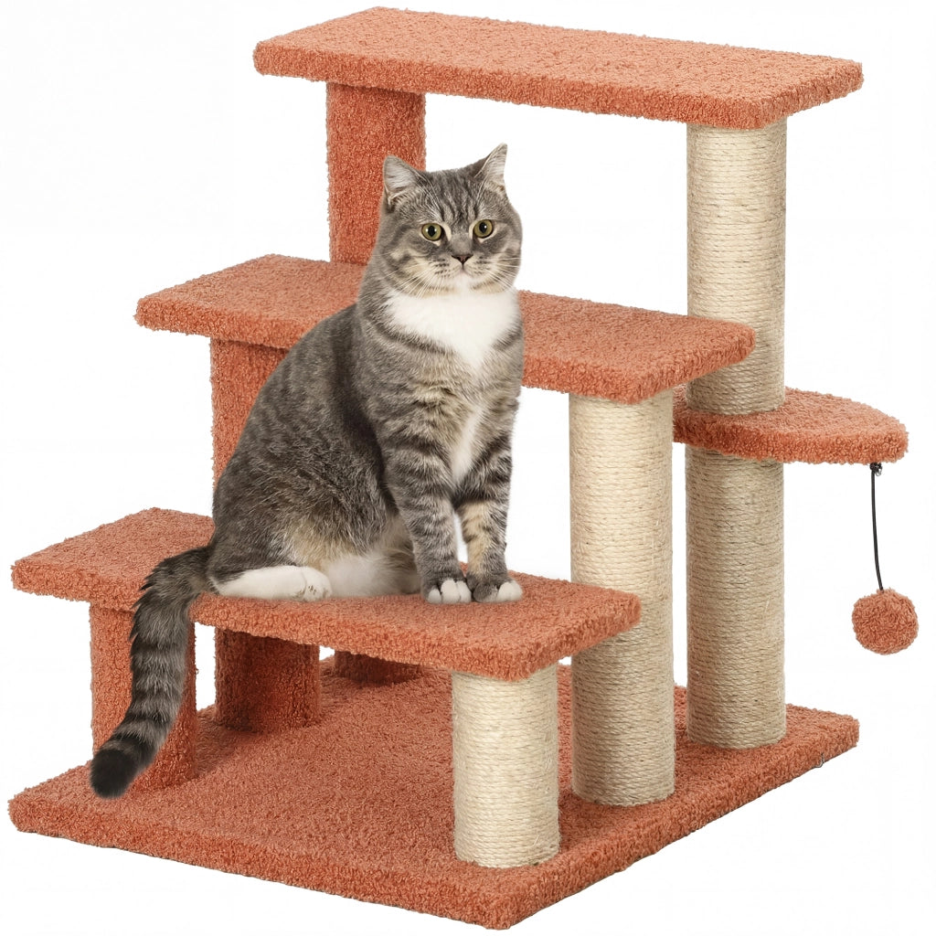 Scaletta per Gatti 3 Gradini con Palla ¨C zephmum ¨C 45x40x48cm Marrone