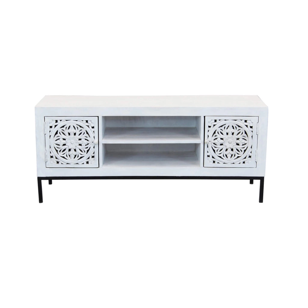 Porta tv con decoro 2 ante 2 ripiani in Legno Metallo cm 130x40x55 - KONNOR