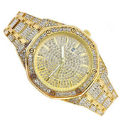 Trade Shop - Orologio Polso Acciaio Strass Brillantini Analogico Calendario Elegante Dorato -