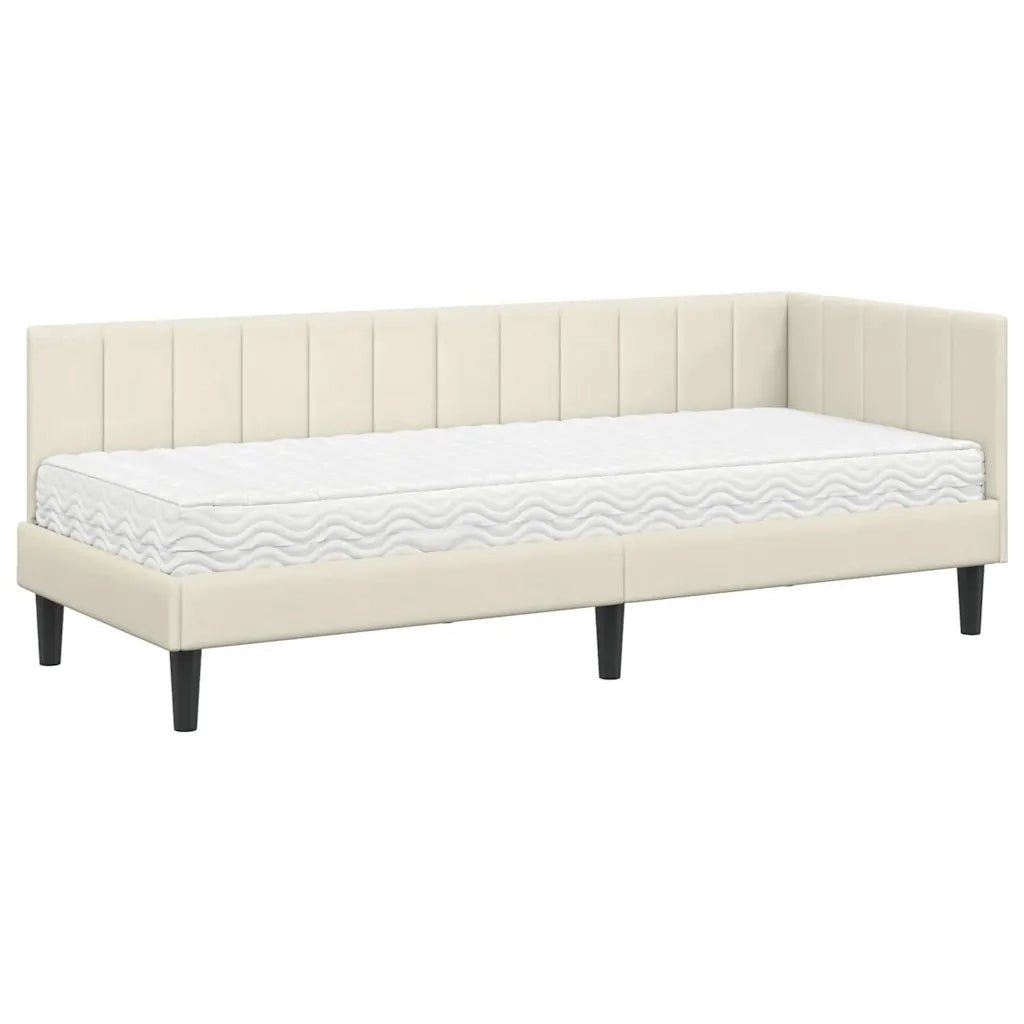 Letto singolo | Letto per adulti | Struttura Letto Angolare con Materasso 2 pcs Crema Velluto