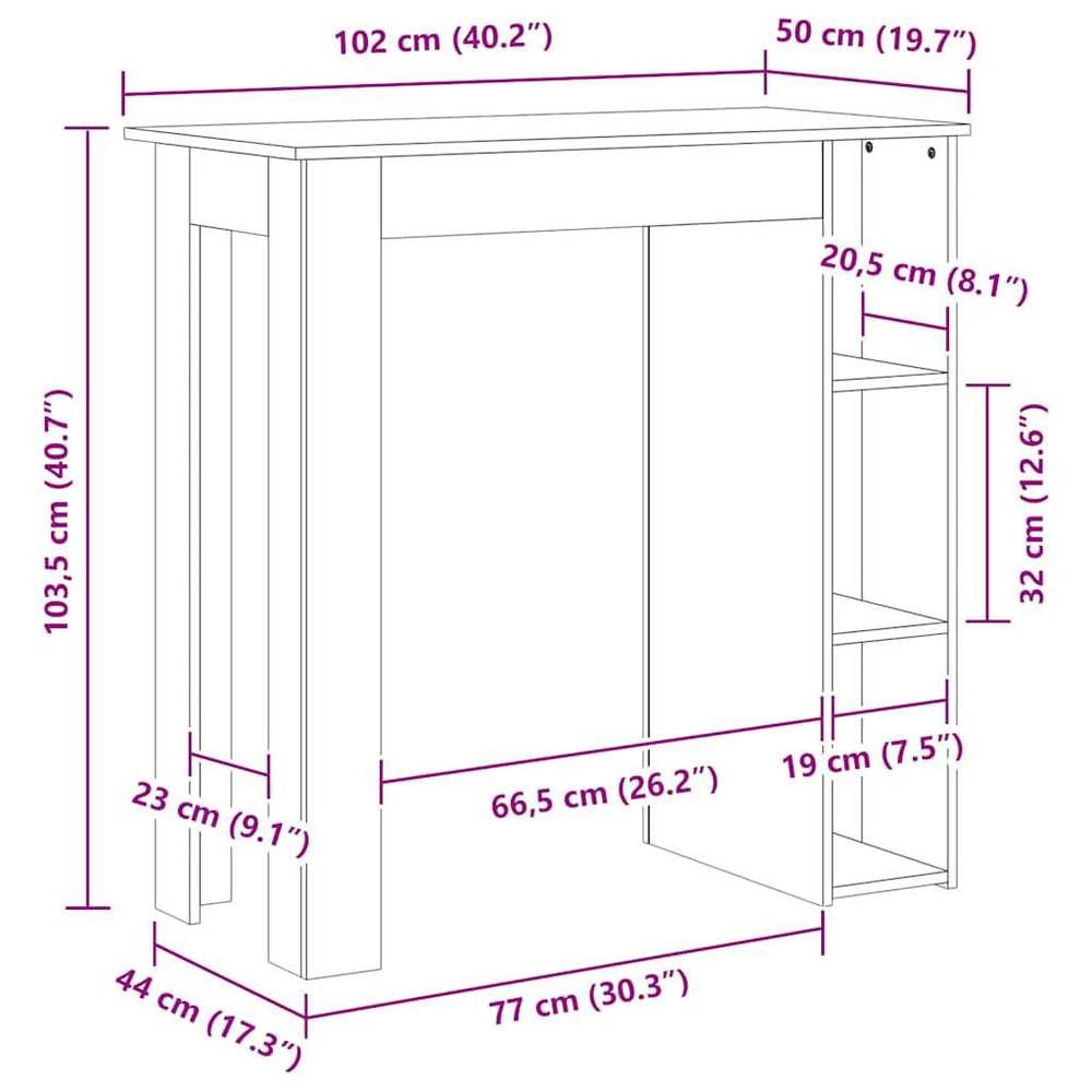 Bar Table With Shelf, White, 102x50x103.5 Cm, Engineered Wood