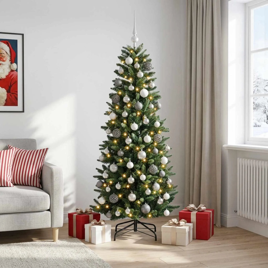Albero di Natale artificiale con rami snodati e palline 240 cm 3467298