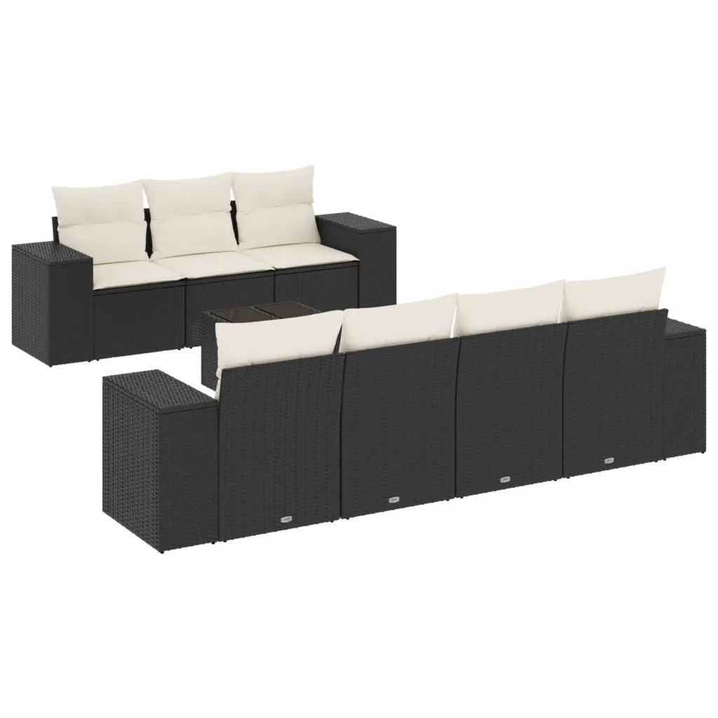 Set Divani da Giardino con Cuscini 8 pz Nero in Polyrattan 3222325