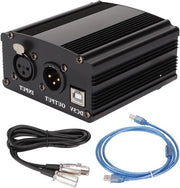 Alimentatore per Microfoni 48V - Microfono Condensatore Unicancello - Incluso Cavo XLR 3-pini e Cavo USB.