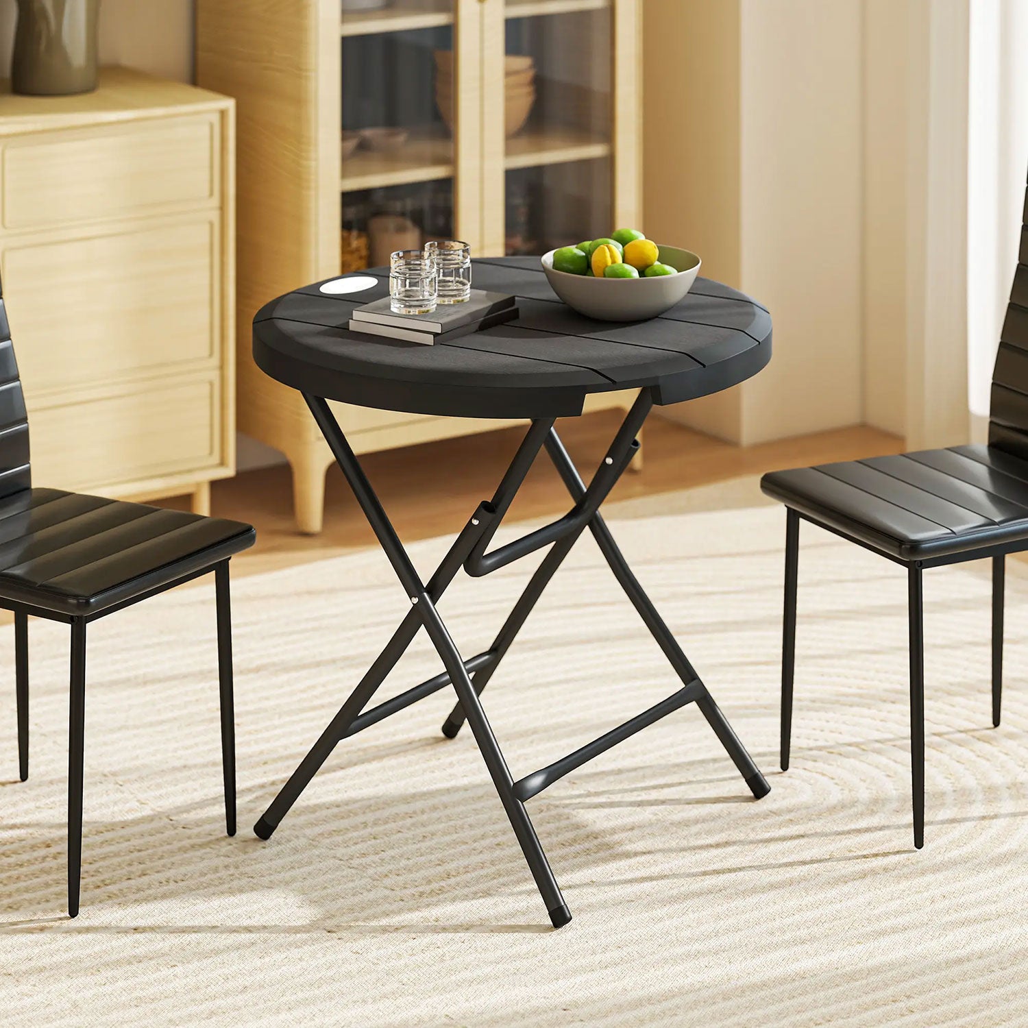 Tavolo da Giardino Ø80x73 cm Rotondo Pieghevole per 4 Persone in Alluminio e Plastica HDPE Grigio