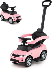 Macchina Cavalcabile per Bambini 1-3 Anni, Cavalcabile Bambino 3 in 1, Pignée Amovibile, Guida Realistica con Volante, Clacson, Musica, Carico 25 kg, Ruote Antiscivolo, Regali Bambini (Rosa)