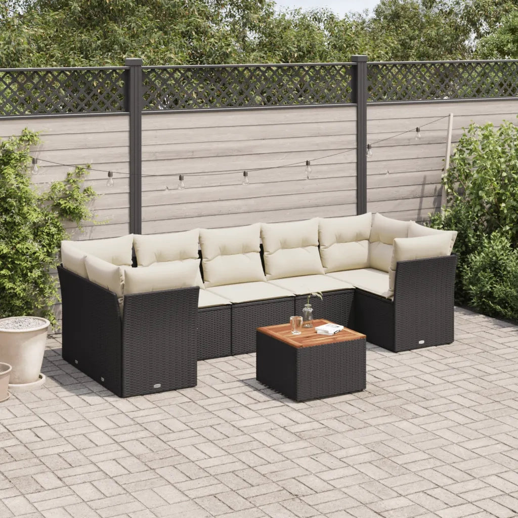 Set Divani da Giardino con Cuscini 8 pz Nero in Polyrattan 3255839