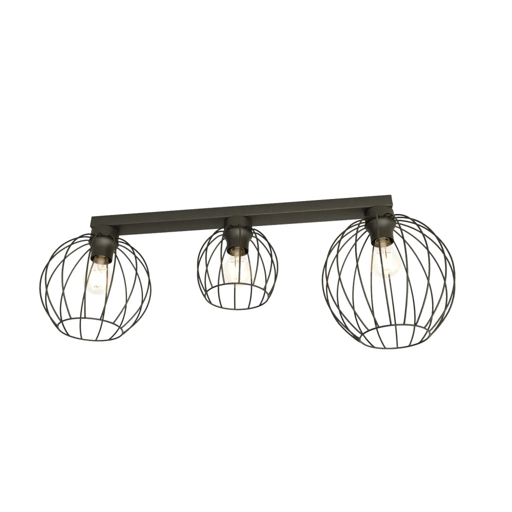 Plafoniera Minimal Industrial Geb 3 Luci Lineari Nera