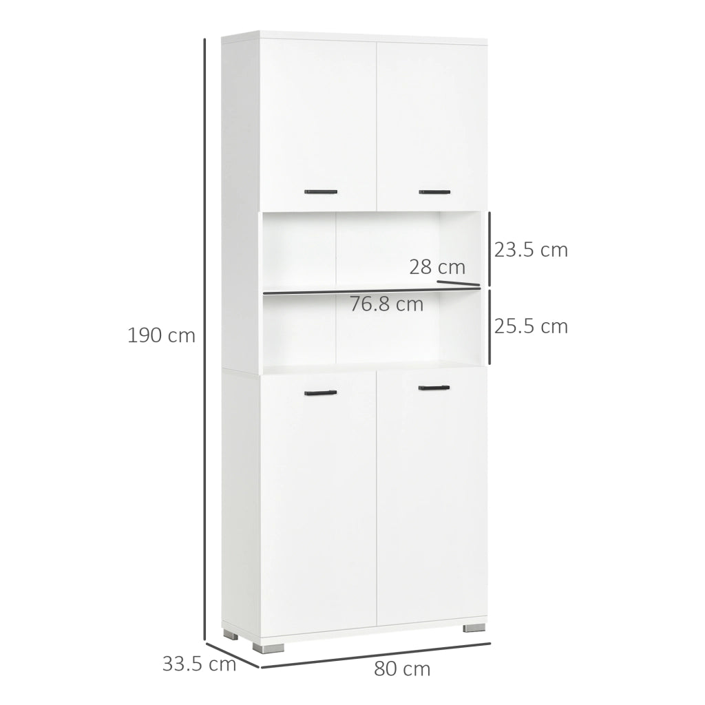 EasyComfort Mobile Bagno in Truciolato Bianco con 2 Armadietti con Ante e 2 Ripiani Aperti, 80x33.5x190 cm