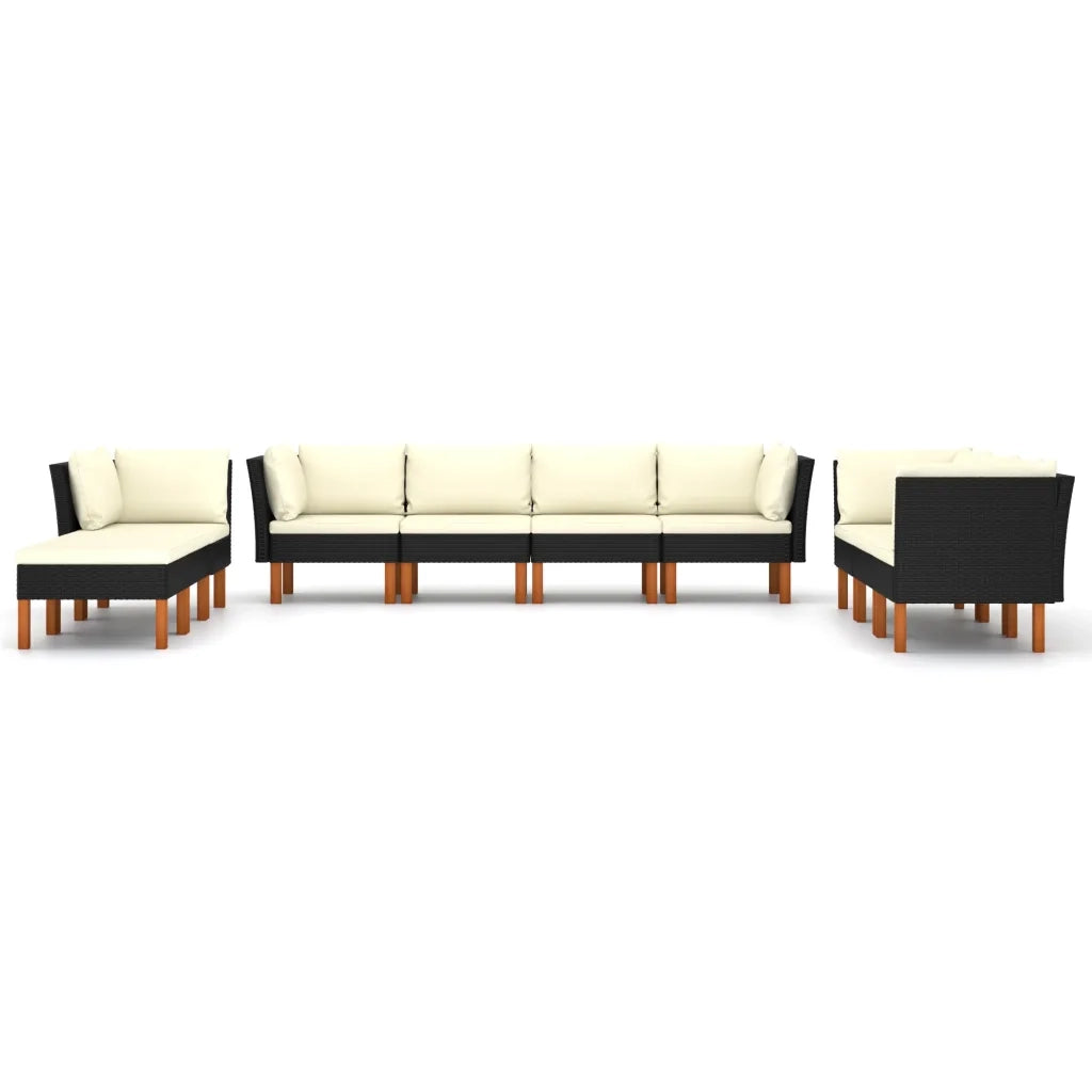 Set Divani da Giardino 10 pz con Cuscini in Polyrattan Nero cod mxl 36235