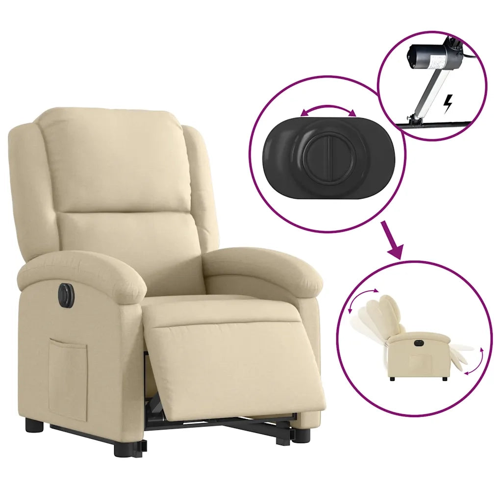 Poltrona Alzapersona Reclinabile Elettrica Crema in Tessuto 3204197