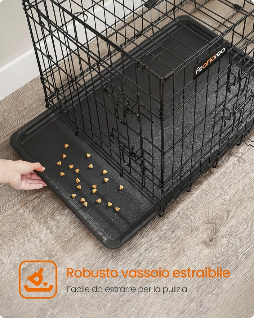 Feandrea Gabbia per Cani Pieghevole, con 2 Porte, Vassoio Rimovibile, 107 x 70 x 77,5 cm, XL, Nero PPD42H