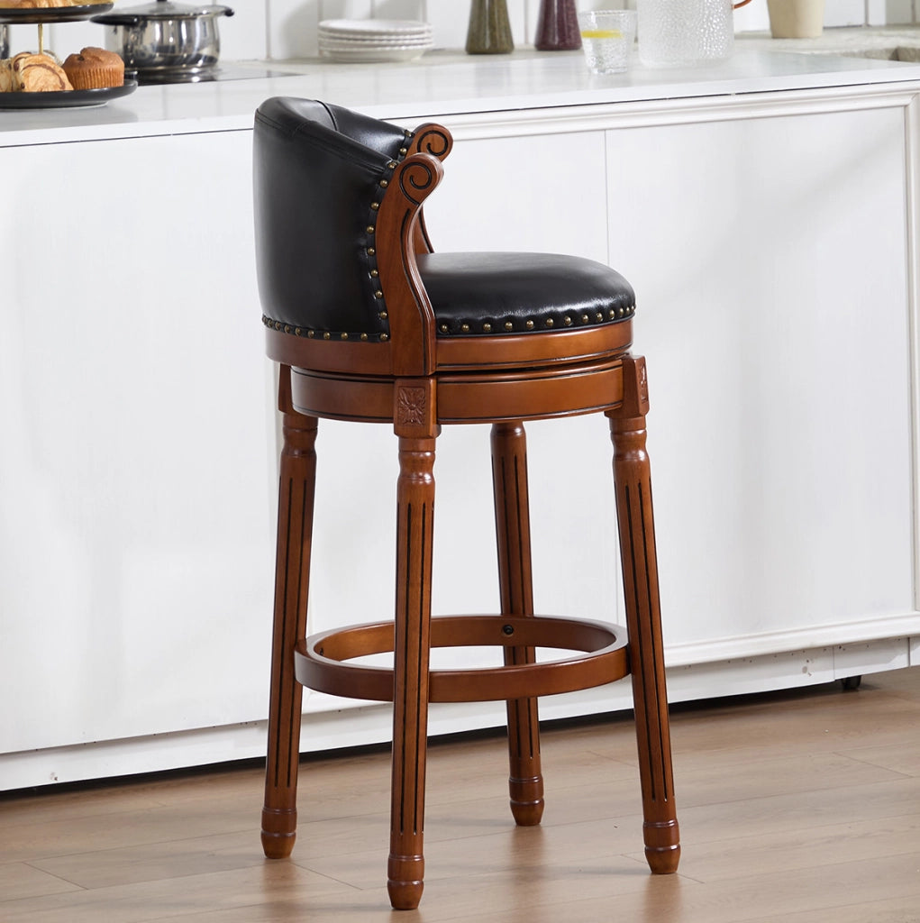 Sedia da bar girevole 55 x 51 x 103 cm in pelle nera e legno per cucina