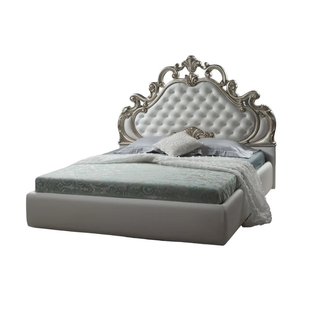 Letto matrimoniale barocco Aleksandra bianco contenitore