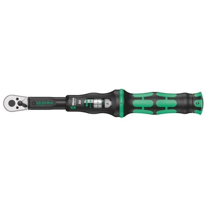 Wera 5075605001 Click-Torque A 6 Chiave dinamometrica 1-4 pollice 2,5-25 Nm con cricchetto reversibile impugnatura ergonomica bi-componente precisione ±4% conforme DIN EN ISO 6789-1:2017-07 colore Nero