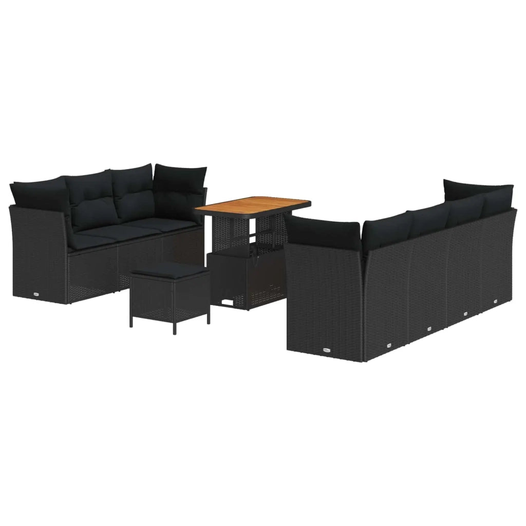 Set Divano da Giardino 10 pcs Nero polyrattan