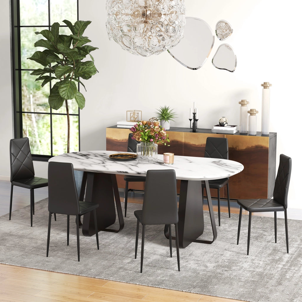Set di 6 Sedie da Pranzo Moderne con Schienale Alto in Similpelle e Metallo ¨C Minimal ¨C Nero 41x50x97 cm