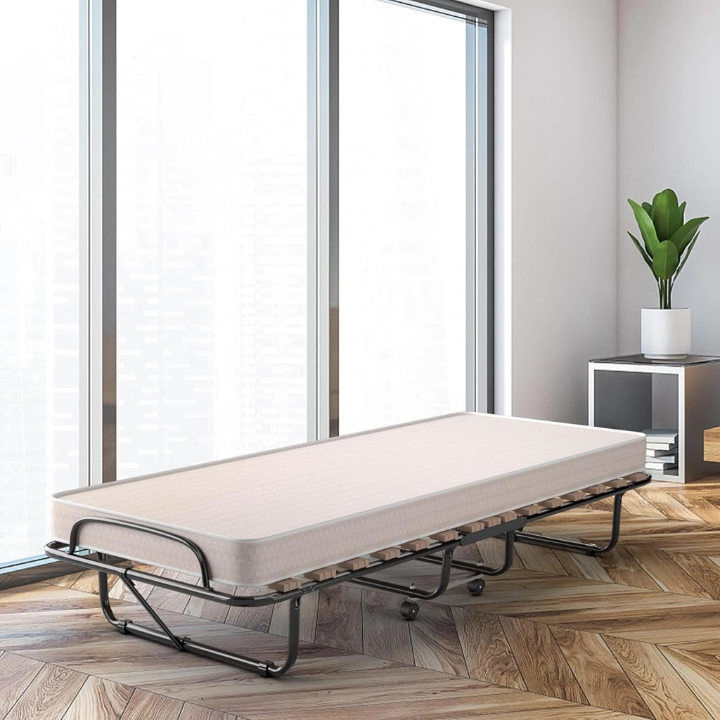 Brandina Pieghevole con Materasso, in Memory Foam, Struttura Resistente e 4 Ruote Girevoli, Lettino Pieghevole per Casa Ufficio, 190x80x39 cm