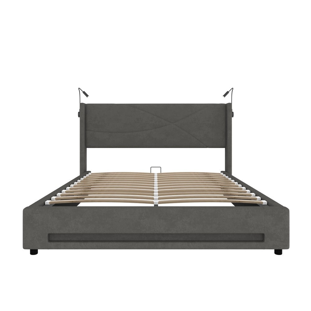 Letto Contenitore con LED, Luci di Lettura, USB e Rete a Doghe ¨C MINIMAL ¨C 140x200
