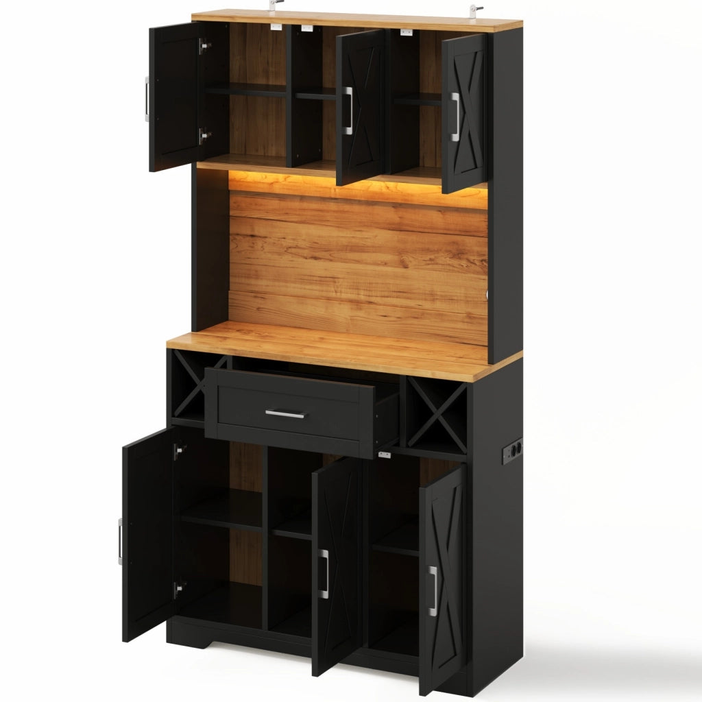 Mobile cucina alto multifunzione con LED RGB, prese integrate, portabottiglie e struttura in MDF, 105 x 40 x 180 cm